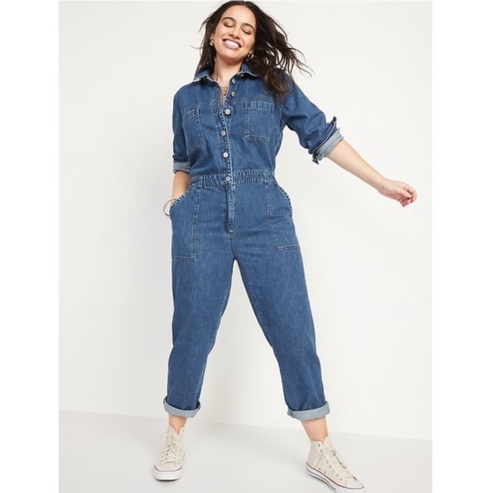 Old Navy Blue Denim Overalls Casual Fit- Never Worn